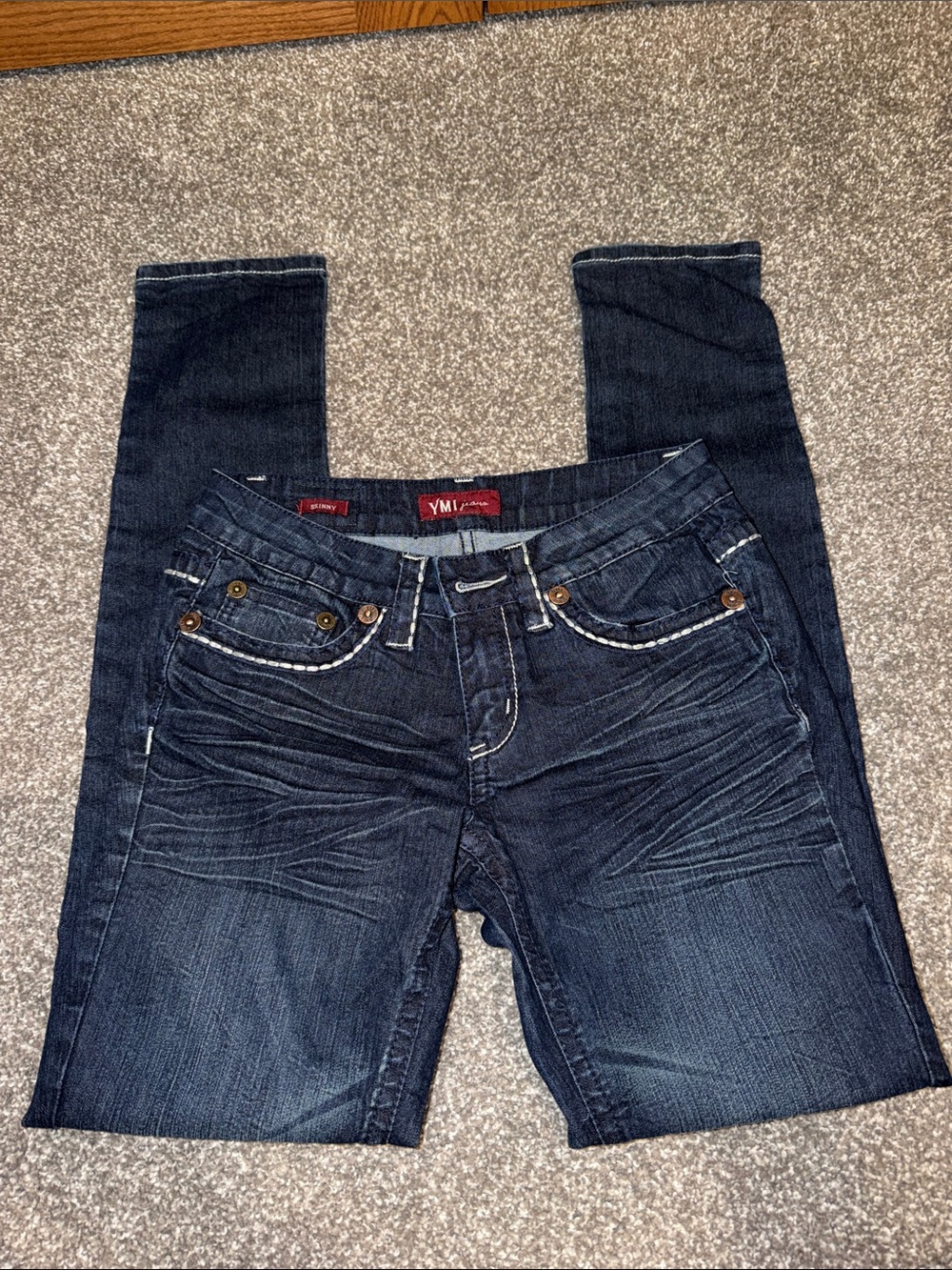 YMI Dark Indigo Skinny Jeans White Contrast Stitching size 5